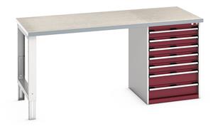 41004124.** Bott Cubio Pedestal Bench with Lino Top & 7 Drawers - 2000mm Wide  x 900mm Deep x 940mm High. Workbench consists of the following components for easy self assembly:...